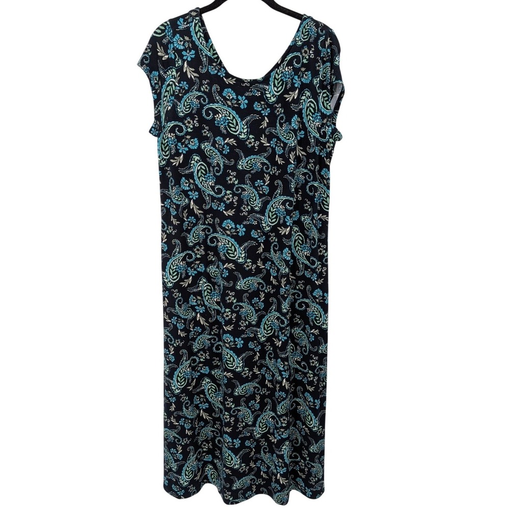 J‎ Jill Maxi Dress Womens Medium Petite Navy Blue Paisley Floral Stretch Pockets